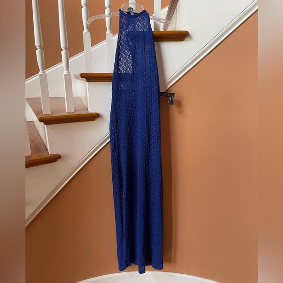 Anthropologie NWT Sz L stunning blue crocheted top-rated halter cover-up dress - Picture 2 of 16